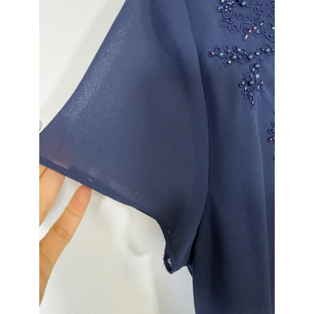 Positive Attitude Royal‎ Blue Beaded Short Sleeve Maxi Dress Size 14 Vtg Formal